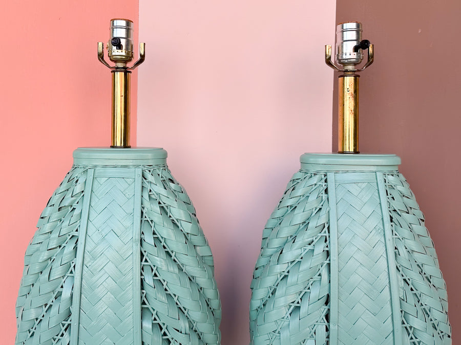 Pair of Island Chic Woven Lamps