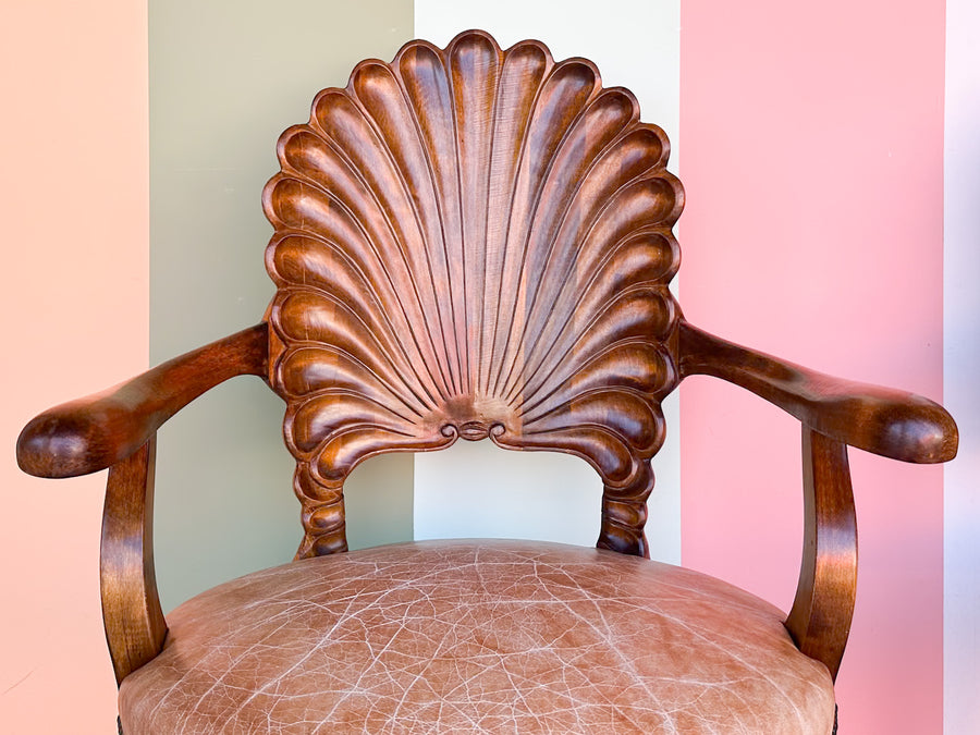 Pair of Shell Wood Back Accent Chairs