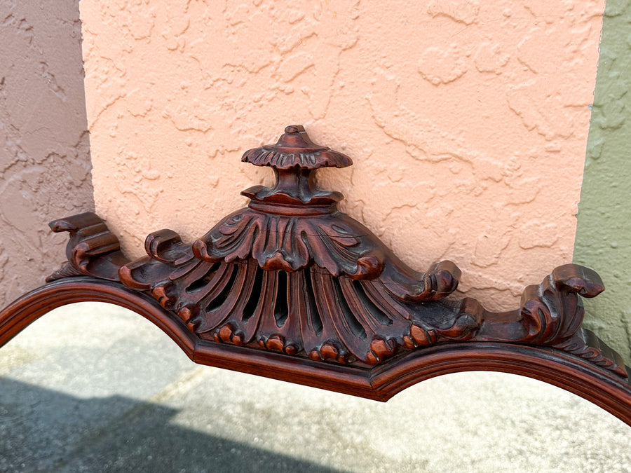 Chinoiserie Chic Wood Carved Pagoda Mirror