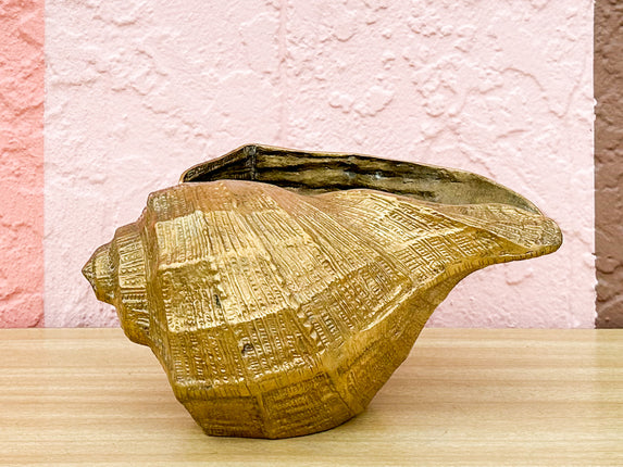 Vintage Brass Nautilus Shell Planter Cachepot Vase