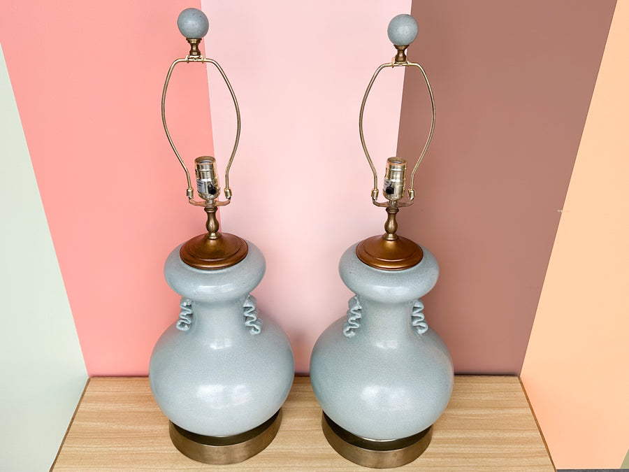 Pair of Sea Blue Crackle Lamps