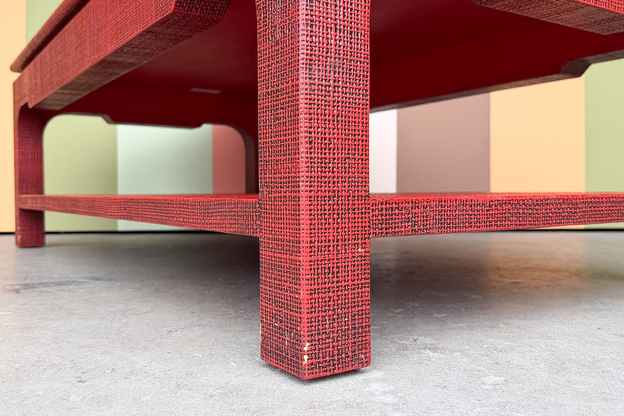 Red Linen Wrapped Coffee Table