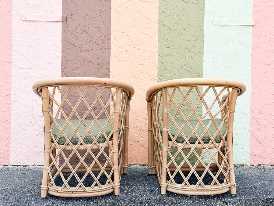 Pair of Ficks Reed Rattan Barrel Chairs