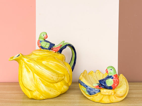 Fitz and Floyd Banana Teapot and Trinket Dish