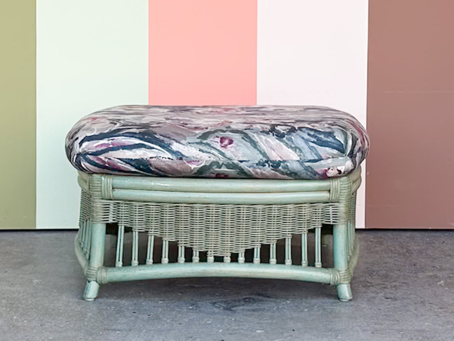 Seafoam Green Ficks Reed Rattan Lounge Chair and Ottoman