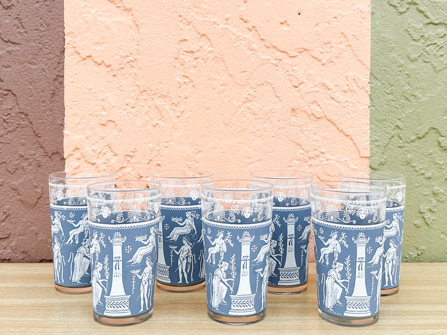 Ancient Greek Ice Bucket and Set of Seven Glasses