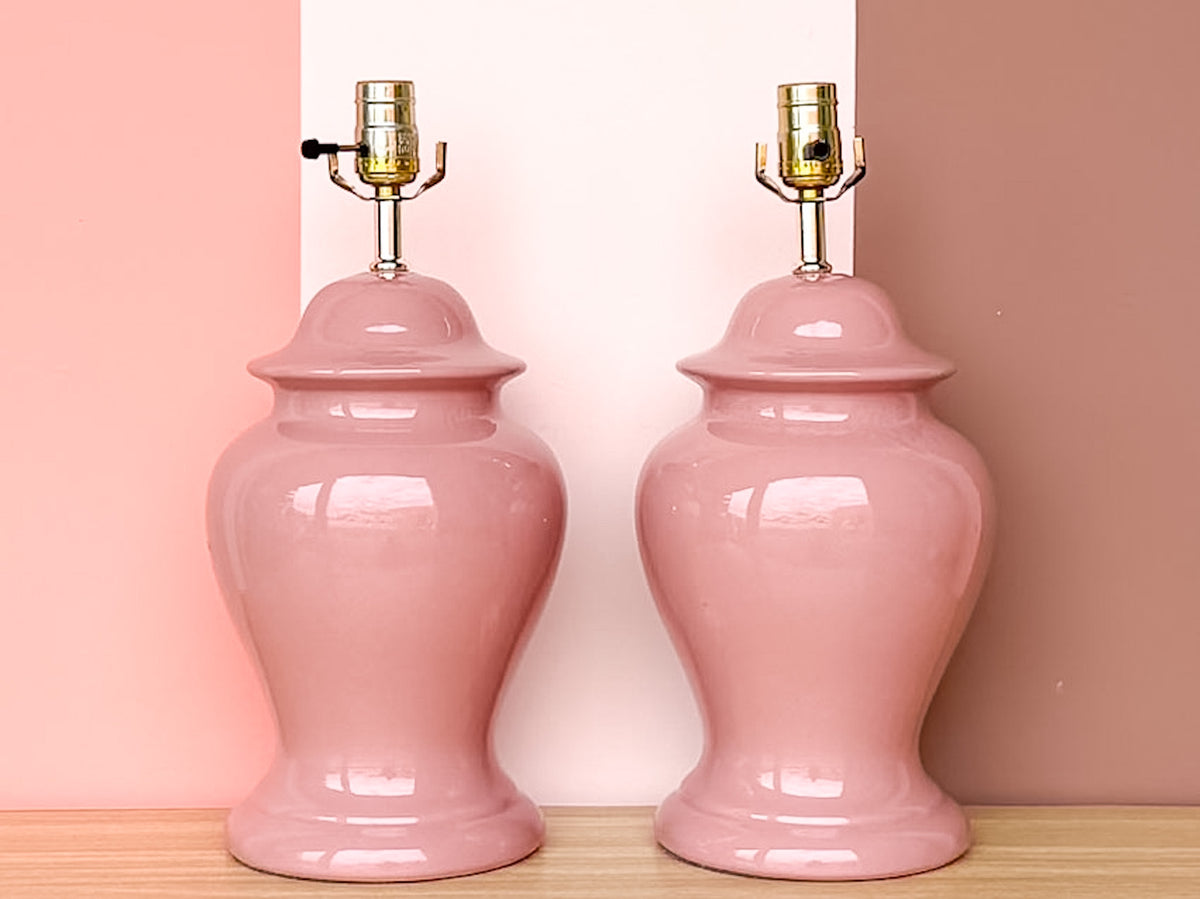 Pair of Pretty Pink Ginger Jar Lamps