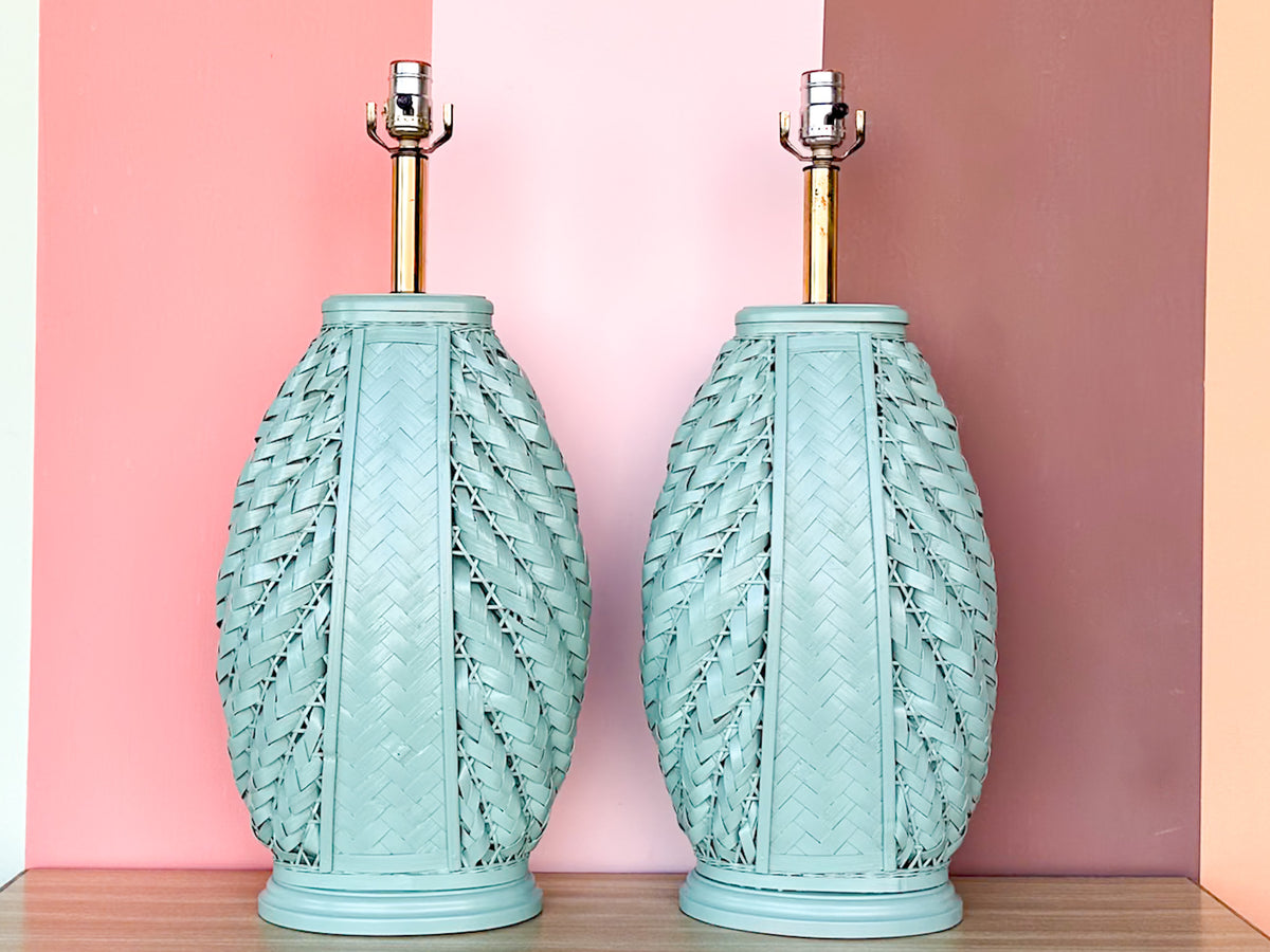 Pair of Island Chic Woven Lamps