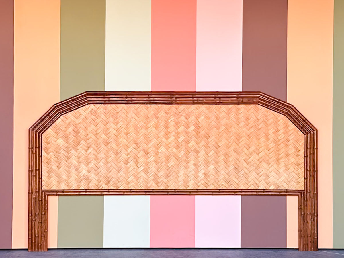 Old Florida Parquet Rattan King Headboard