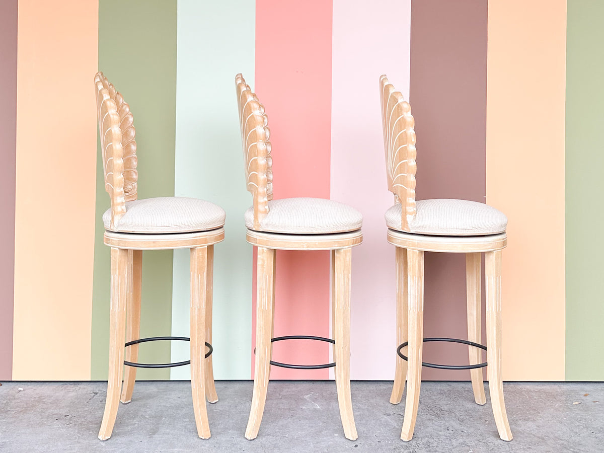 Set of Three Kips Bay Show House Italian Shell Back Bar Stools