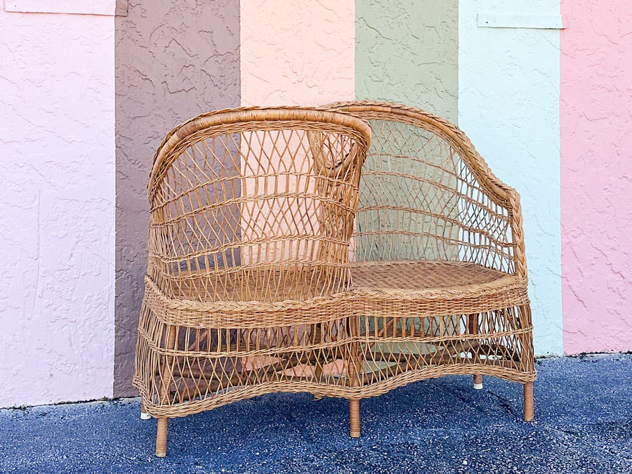 Braided Rattan Kissing Bench
