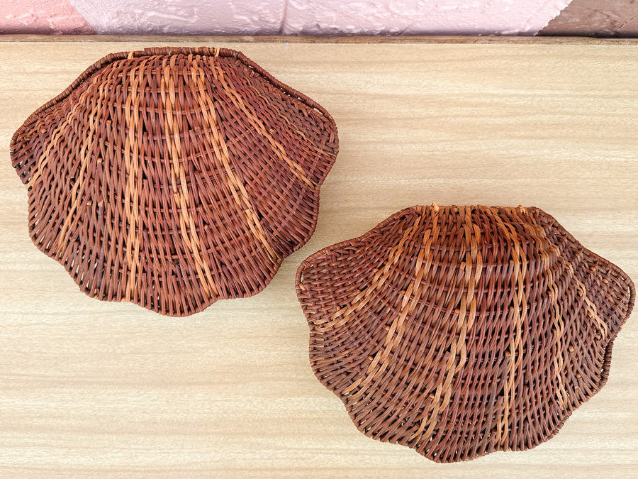 Pair of Wicker Clam Shell Baskets