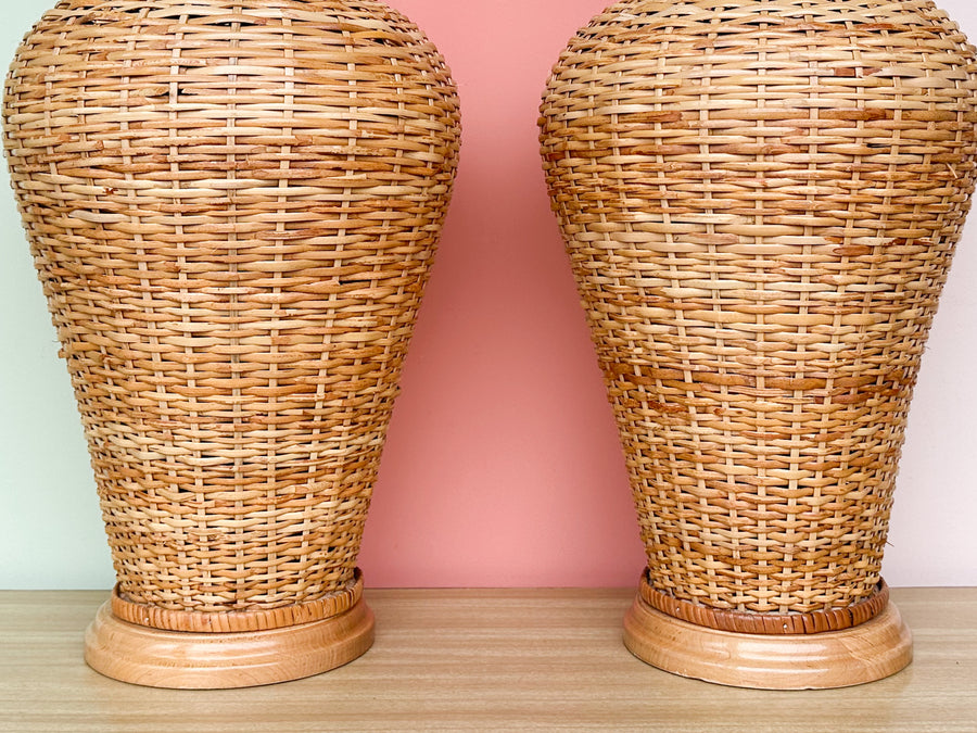 Pair of Wicker Ginger Jar Lamps