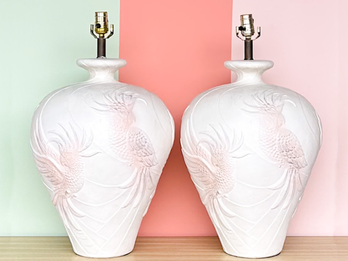 Pair of Large Plaster Cockatoo Lamps