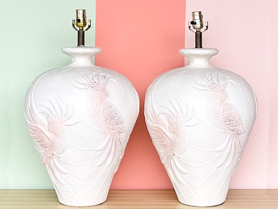 Pair of Large Plaster Cockatoo Lamps