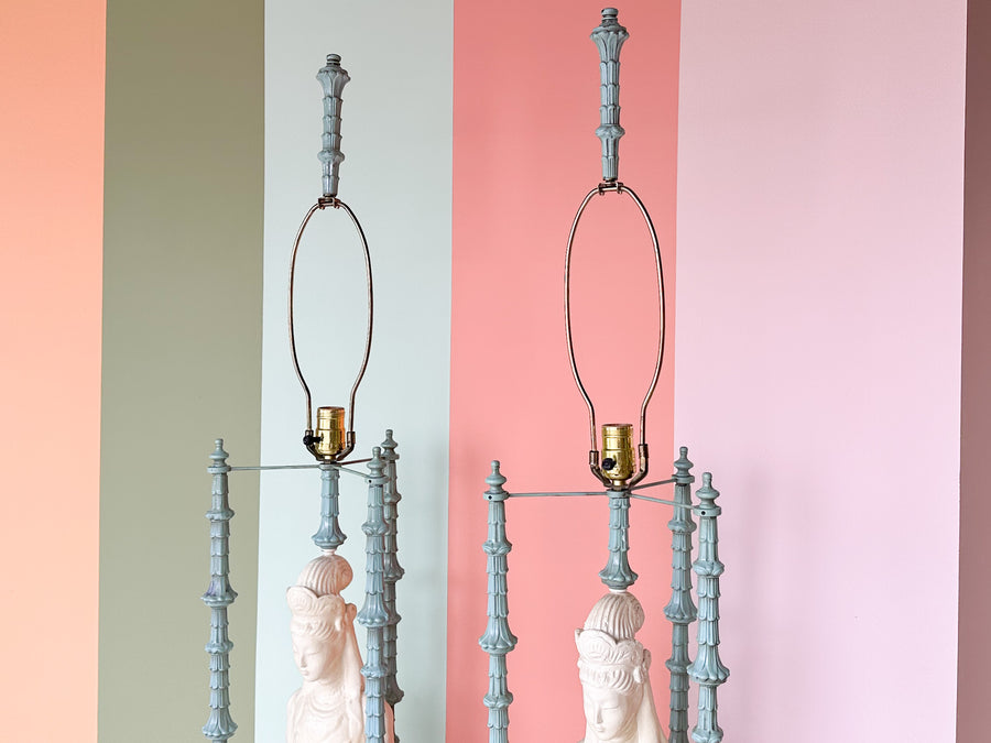 Pair of Huge Quin Yin Chinoiserie Lamps
