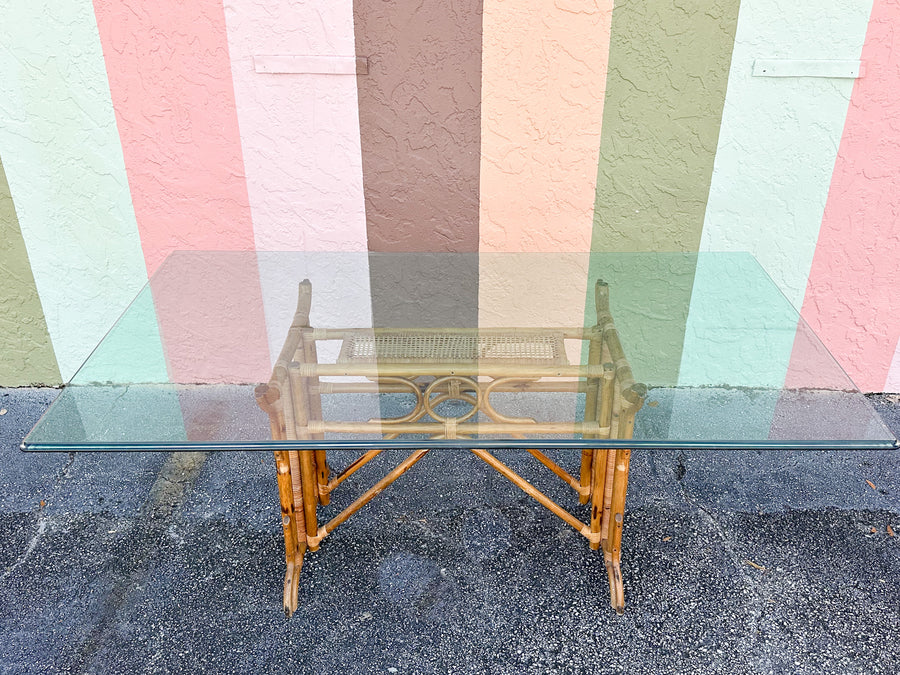 Old Florida Style Rattan Dining Table