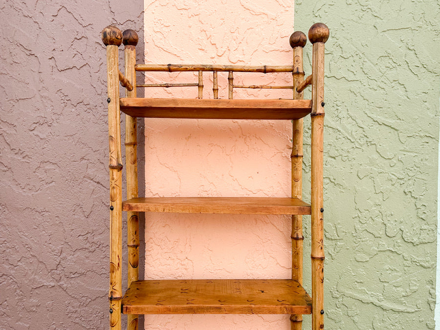 Petite Tortoiseshell Rattan and Wood Etagere