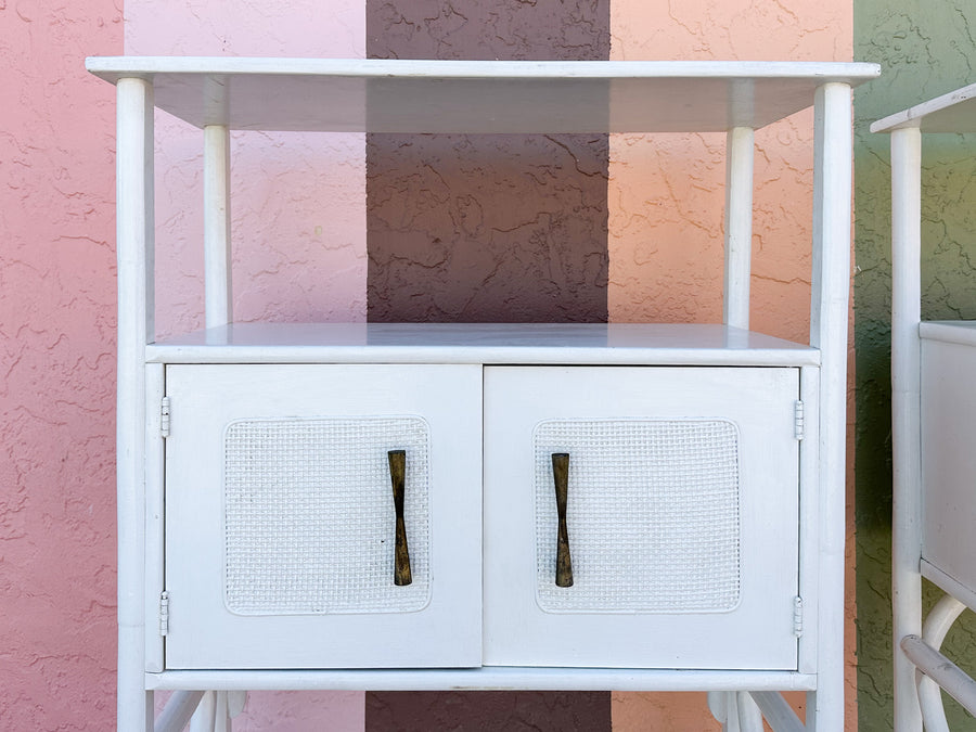 Pair of White Rattan Etageres