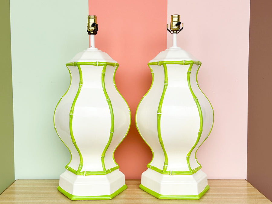 Pair of Faux Bamboo Ginger Jar Lamps