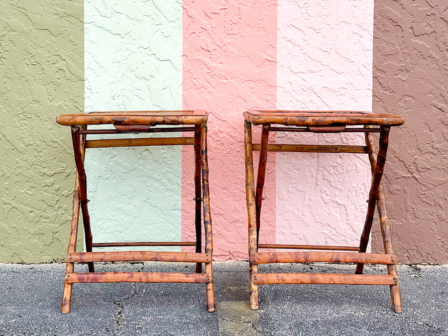 Pair of Tortoiseshell Bamboo Folding Trays