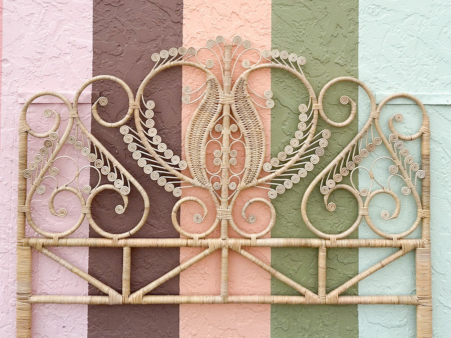 Rattan Peacock Queen Headboard