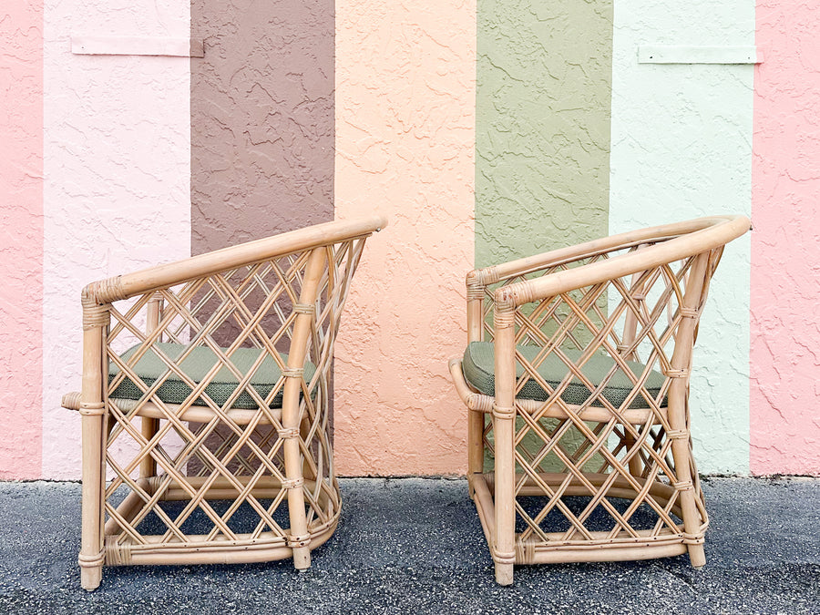 Pair of Ficks Reed Rattan Barrel Chairs