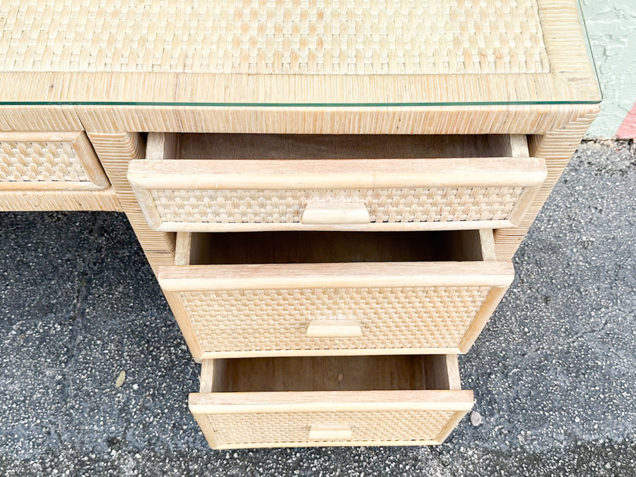 Coastal Style Rattan Wrapped Desk