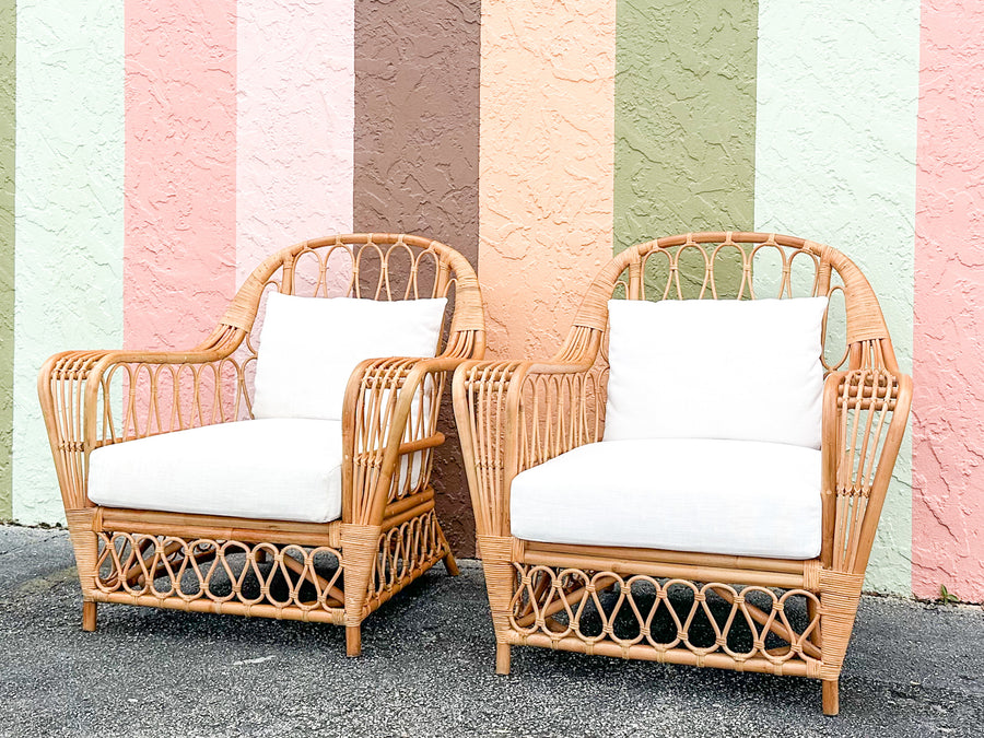 Pair of Kips Bay Show House Rattan Lounge Chairs