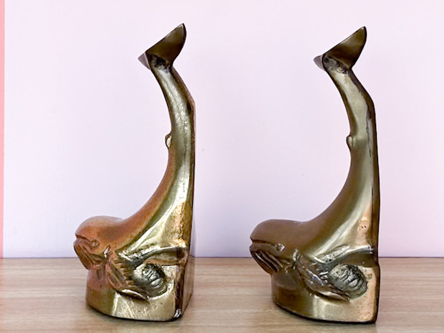 Brass Whale Bookends