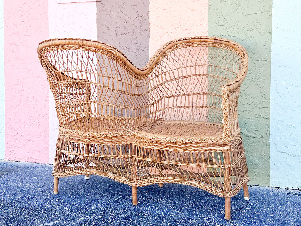 Braided Rattan Kissing Bench