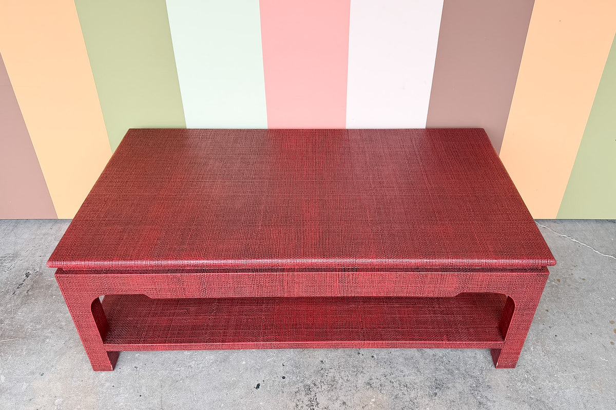 Red Linen Wrapped Coffee Table