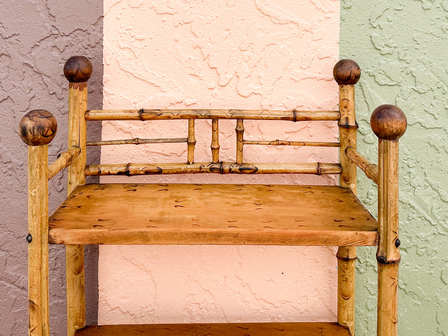 Petite Tortoiseshell Rattan and Wood Etagere