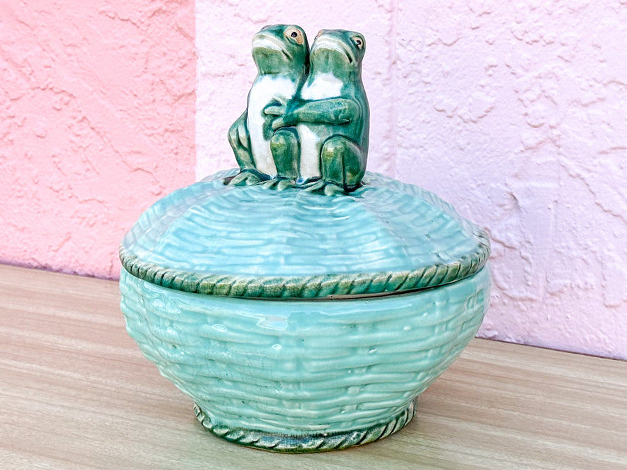 Two Frogs Ceramic Basket
