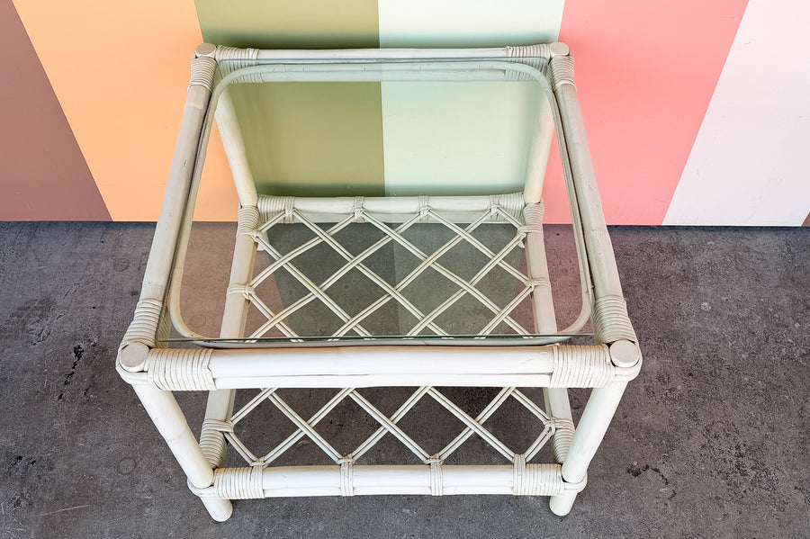 Pair of Ficks Reed Rattan Lattice Side Tables