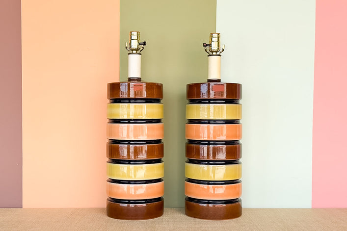 Pair of 70s Chic Stripe Lamps
