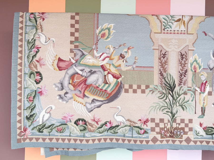 Whimsical Elephant and Monkey Needlepoint Rug
