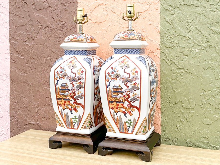 Pair of Chinoiserie Chic Pagoda Lamps