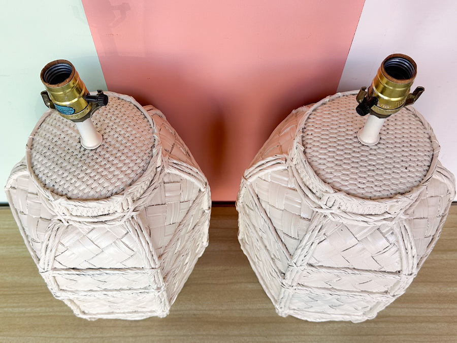 Pair of Woven Ceramic Basket Lamps