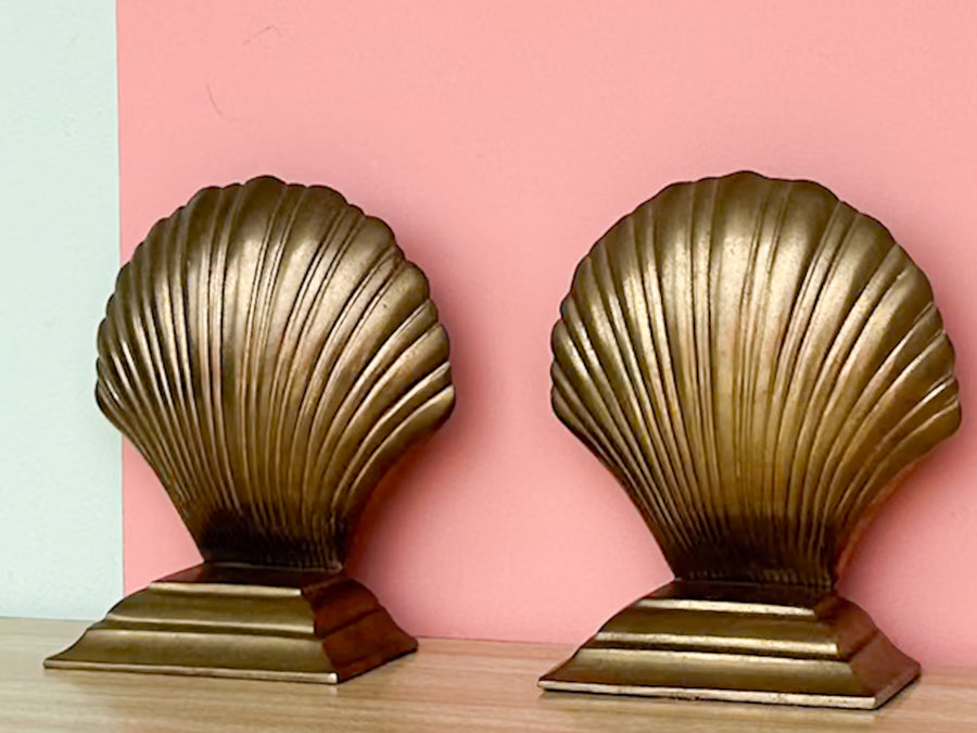 Large Brass Shell Bookends