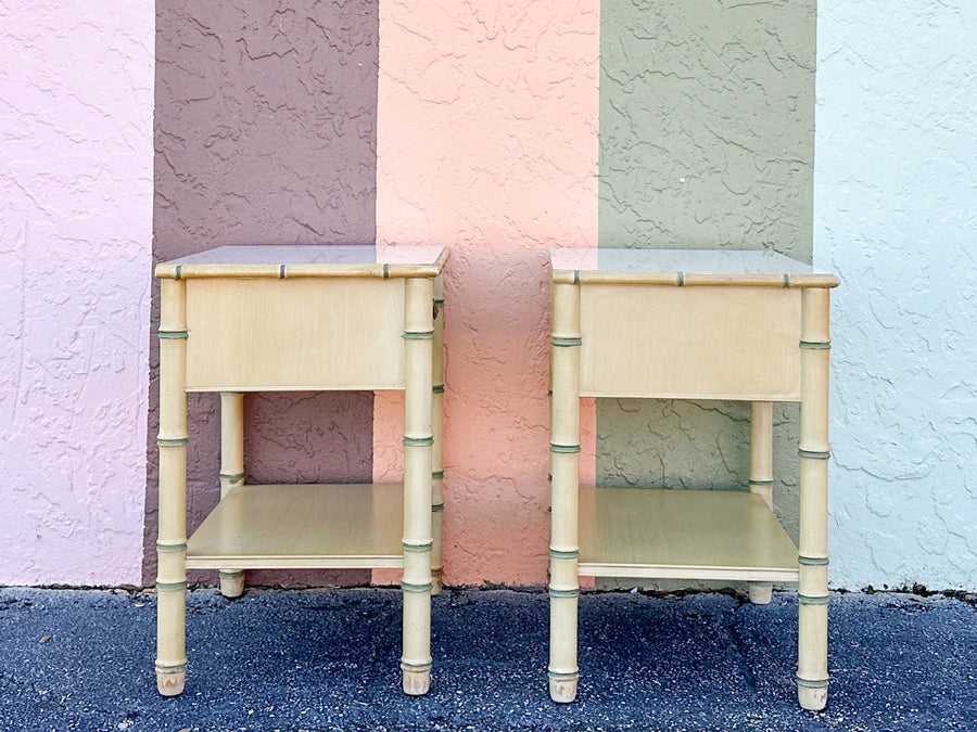 Pair of Thomasville Faux Bamboo Nightstands