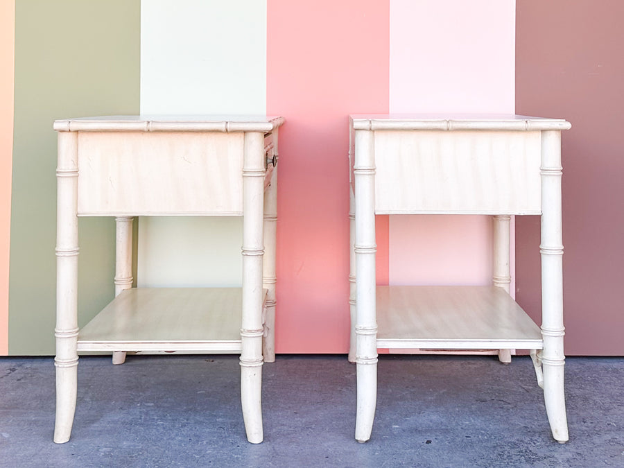 Pair of Thomasville Faux Bamboo Nightstands
