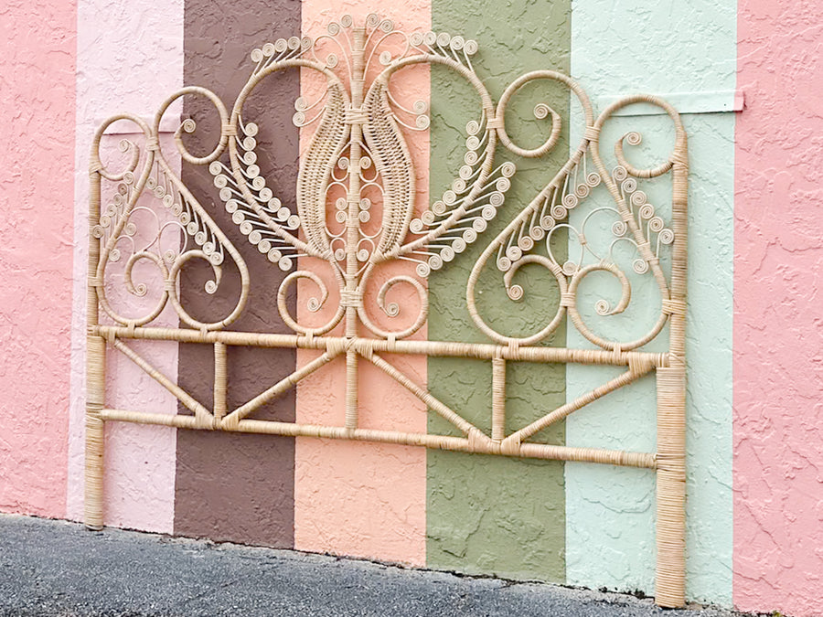 Rattan Peacock Queen Headboard