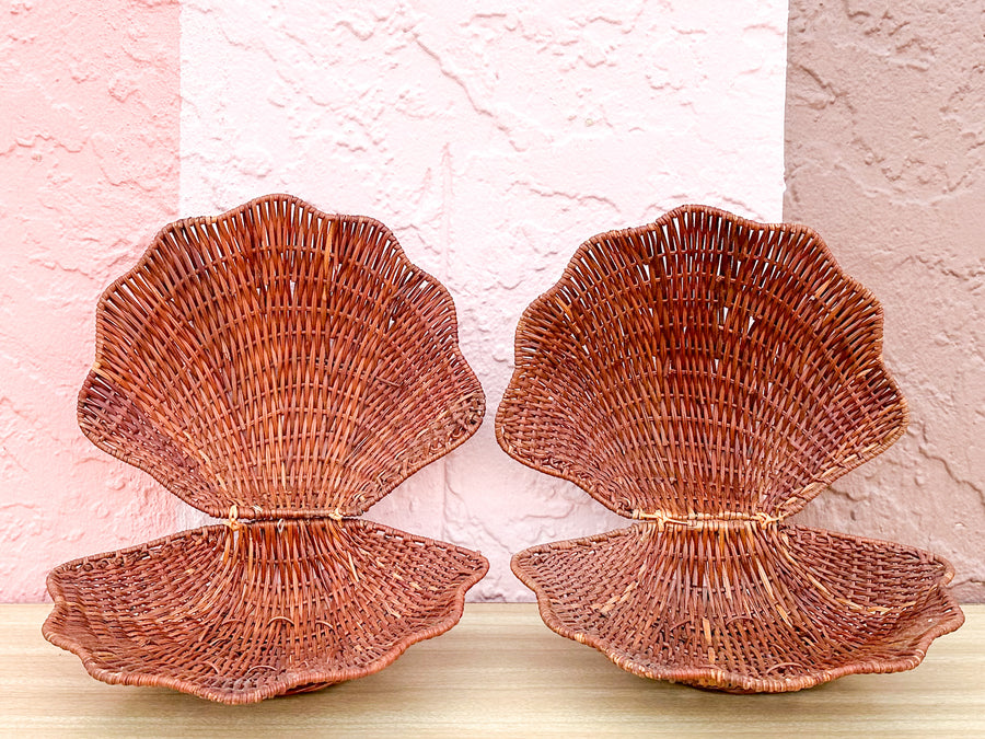Pair of Wicker Clam Shell Baskets