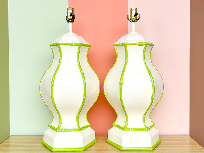 Pair of Faux Bamboo Ginger Jar Lamps