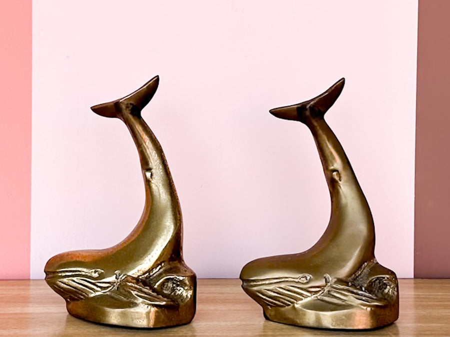 Brass Whale Bookends