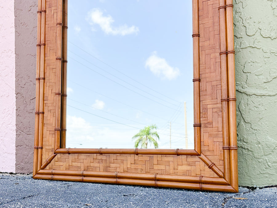 Large Faux Bamboo and Rattan Mirror