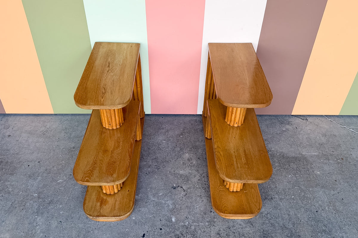 Pair of Frankl Style Two Tier Rattan Side Tables