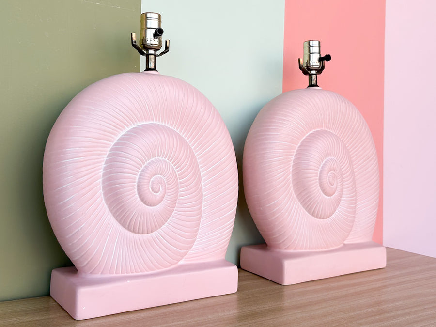 Pair of Pink Nautilus Lamps