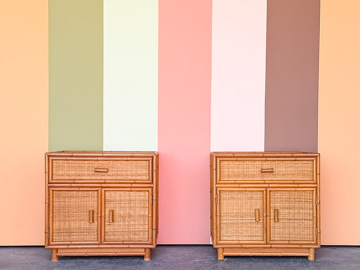 Pair of Coastal Rattan Nightstands